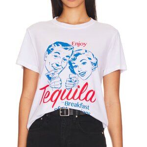 White Graphic Tee with Blue and Red Print